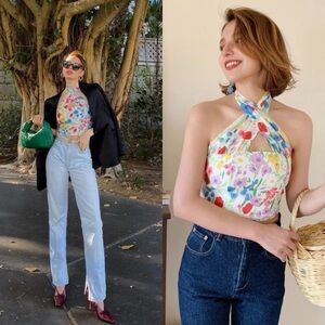 With Jean Tulip floral halter Top in Garden Party size XS